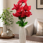 White Textured Ceramic-Style Vase lifestyle image with artificial flowers
