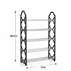 Five-tier shoe rack approximate size chart showing 28.5 inch height and 17 inch width