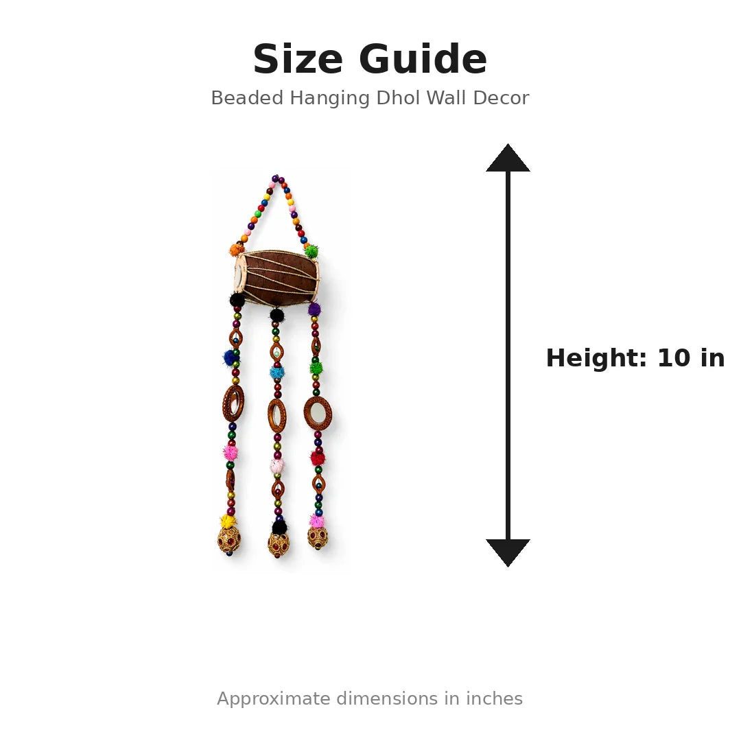Beaded Hanging Dhol Wall Decor size guide - 10 inches height