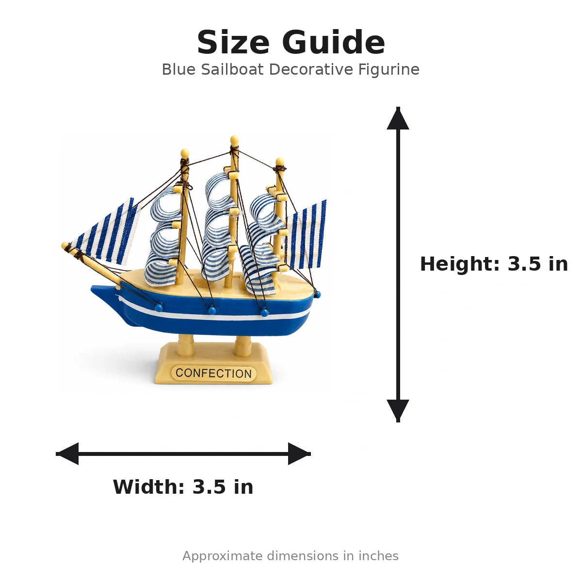Blue Sailboat Decorative Figurine size guide - 3.5 x 3.5 inches