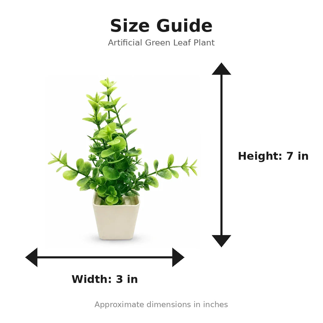 Artificial Green Leaf Plant in Cream Square Pot size guide - 7 x 3 inches