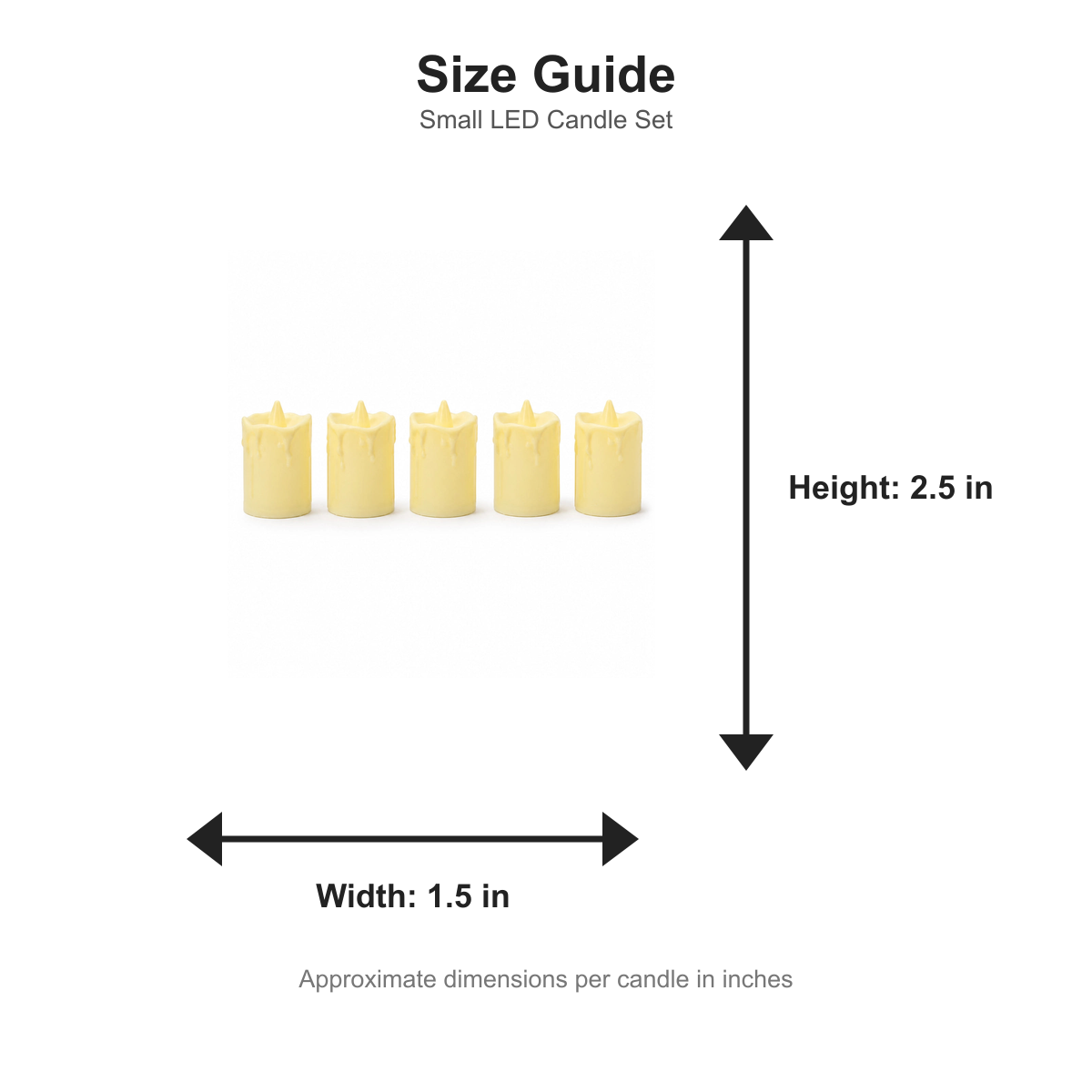 Size guide per candle - approximately 2.5 x 1.5 inches