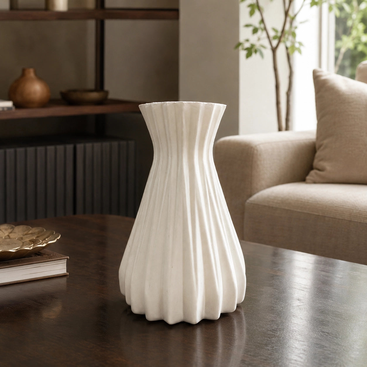 White Fluted Ceramic Vase – Pack of 2 lifestyle
