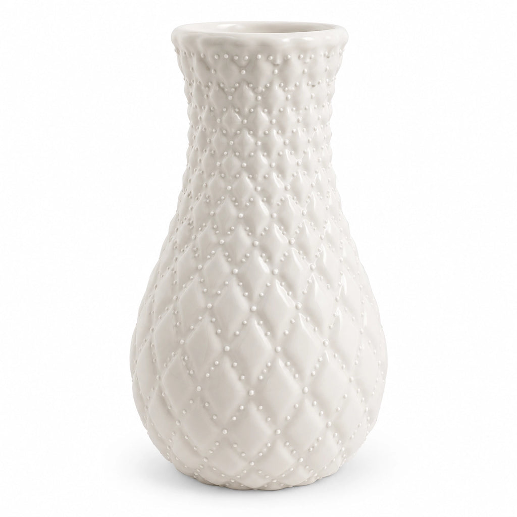 White Geometric Ceramic Vase – Pack of 2 lifestyle