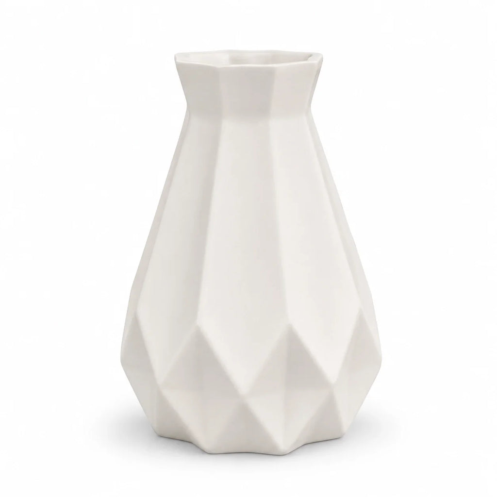 White Geometric Ceramic-Style Vase artificial flower add-on idea