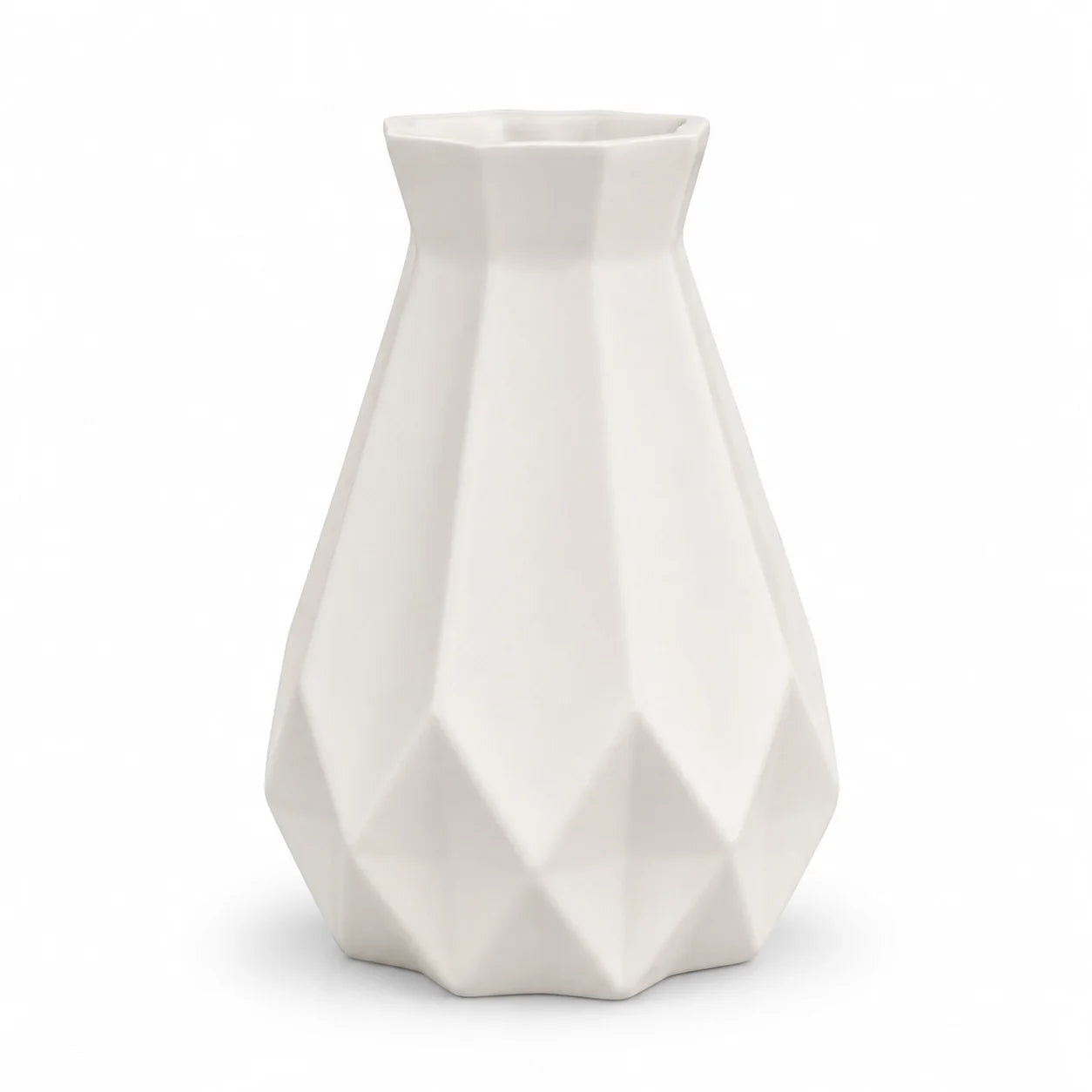 White Geometric Ceramic-Style Vase artificial flower add-on idea
