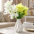 White Geometric Ceramic-Style Vase styled for table decor with flowers