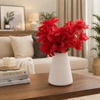 White Geometric Ceramic-Style Vase with flowers for home decor