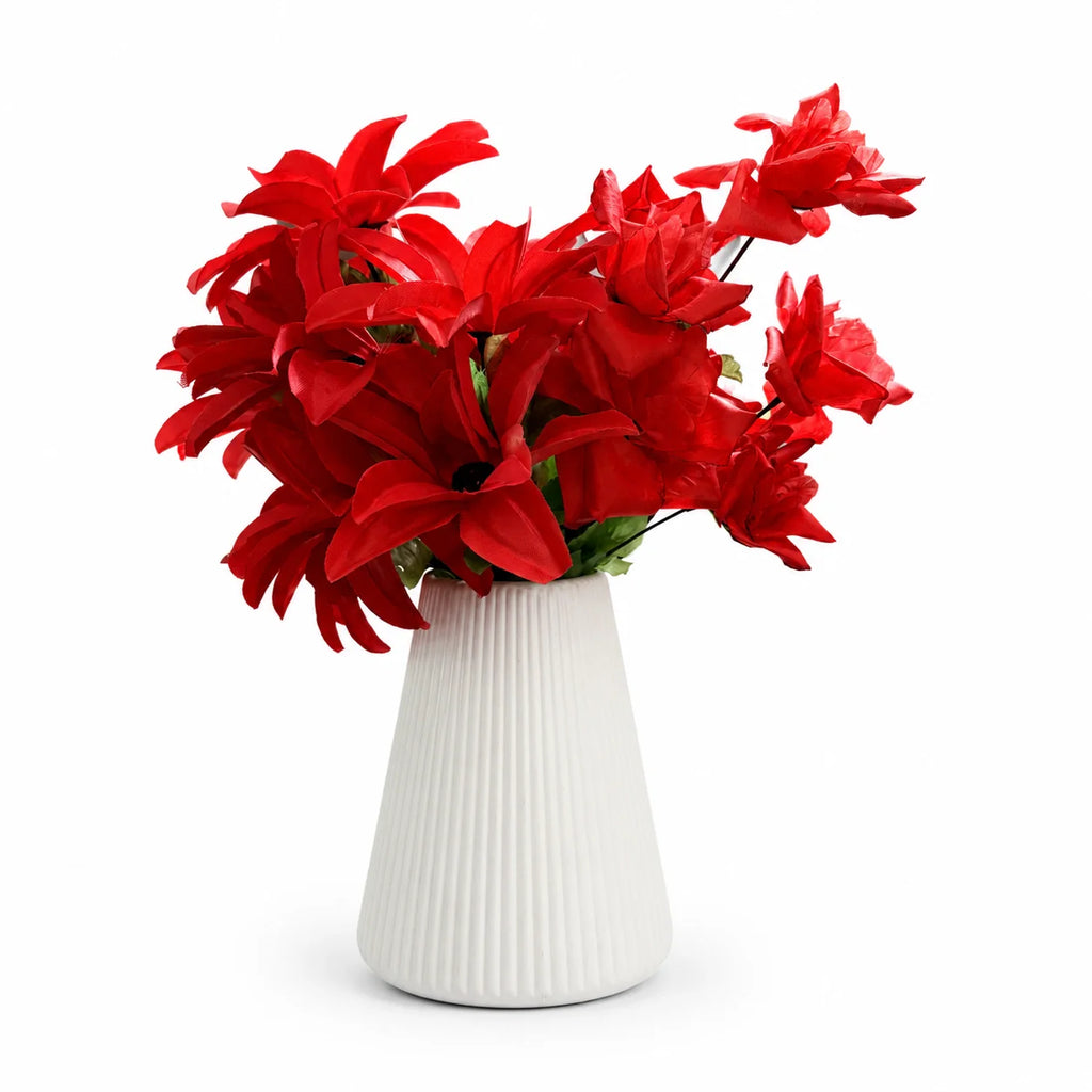 White Geometric Ceramic-Style Vase styled with artificial flower bunches