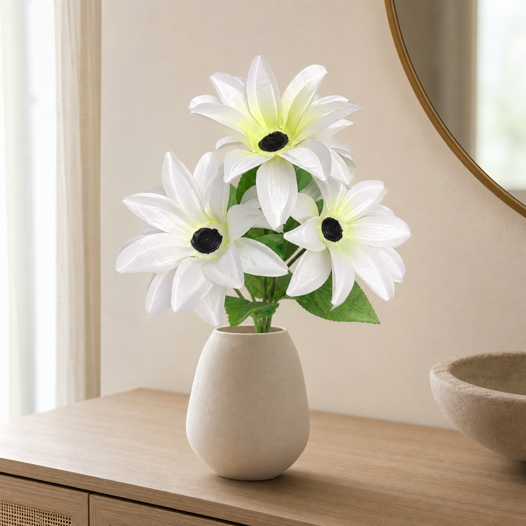 White Sunflower artificial flower bunch styled in a vase