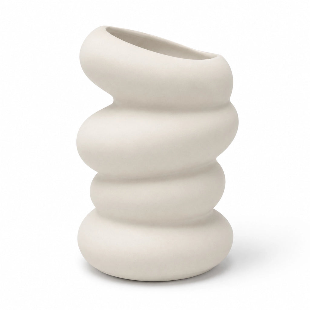 White Wavy Ceramic Vase – Pack of 2 lifestyle