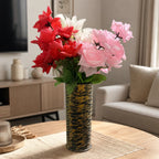Black Gold Textured Vase styled with artificial flowers