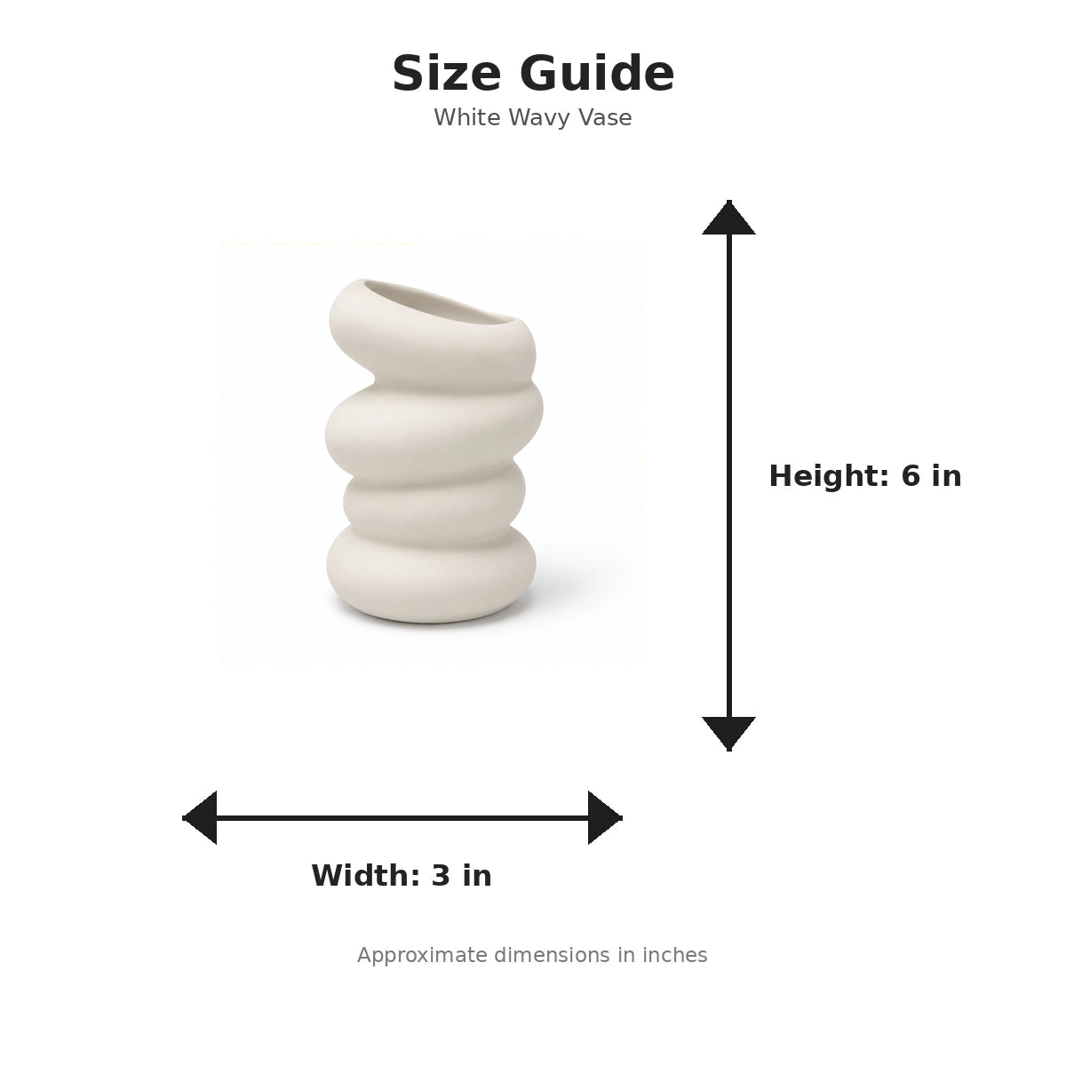 Size guide with white-background product image - 6 x 3 inches