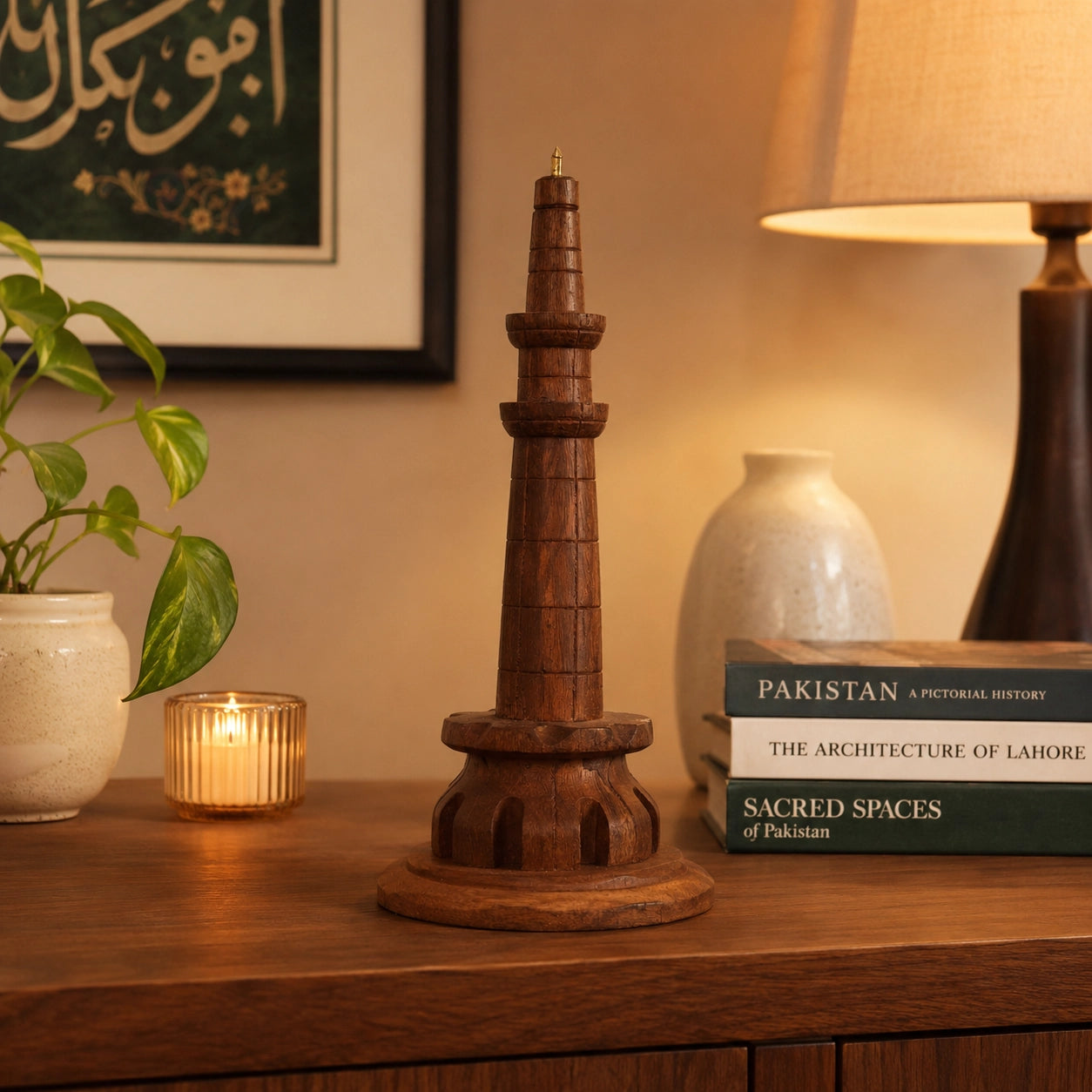 Wooden Minar-e-Pakistan Tower Figurine lifestyle